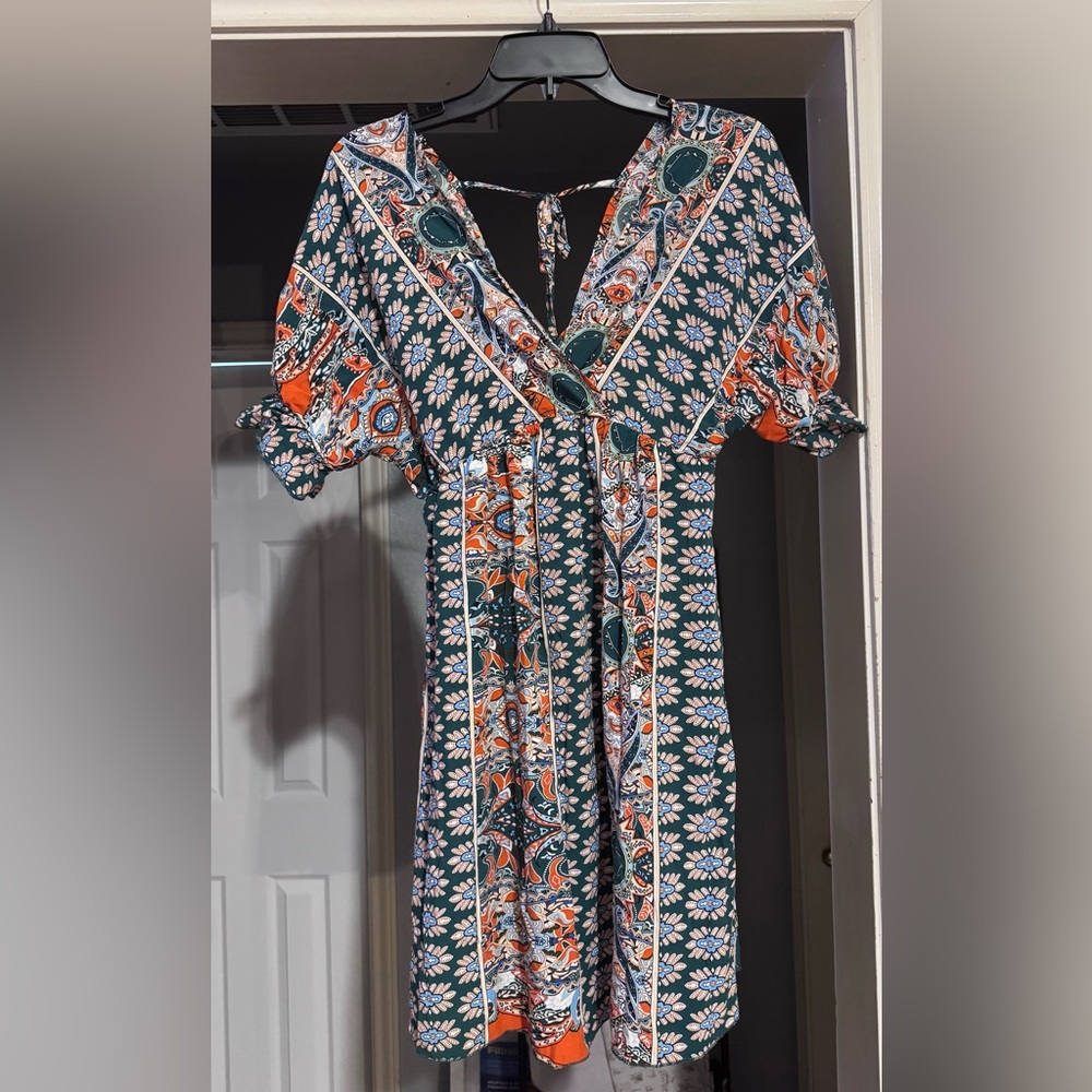 Floral Paisley Women's Dress - Green and Orange